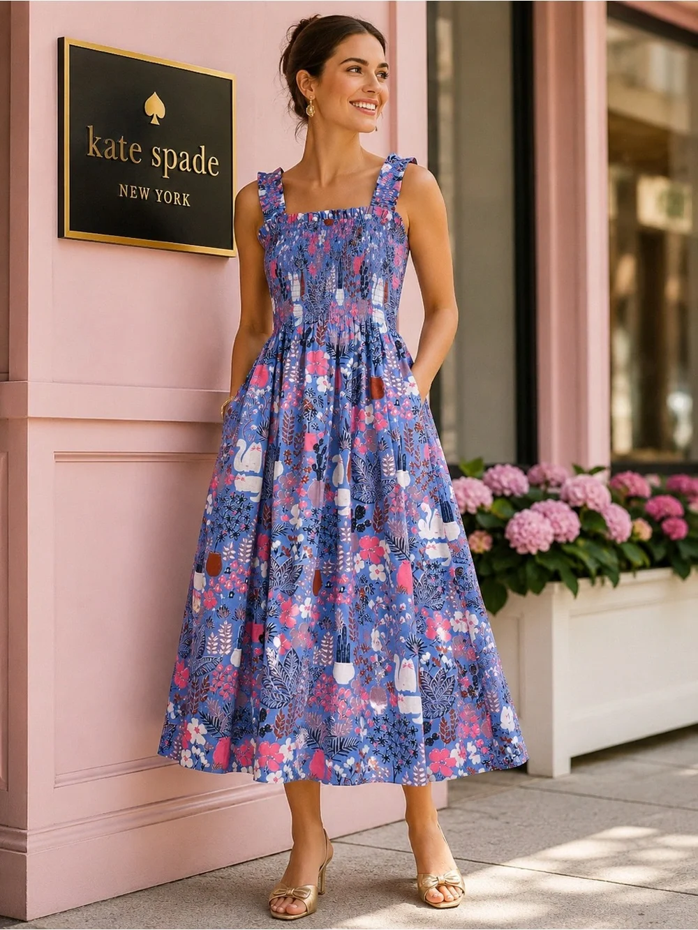 Kate Spade New York Garden Posie‎ Cat Print Midi Dress XS NWOT MSRP $398